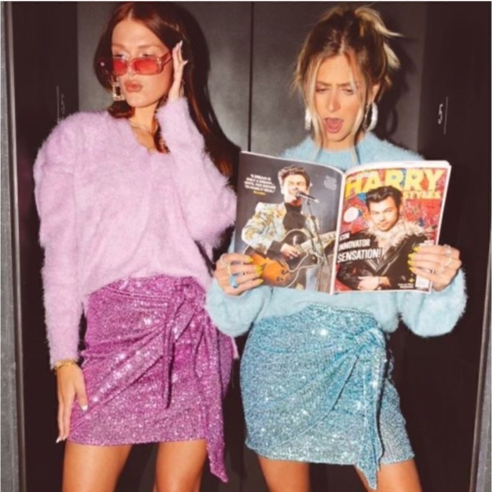 SHOW ME YOUR MUMU Why Knot Pink Sequin Skirt small